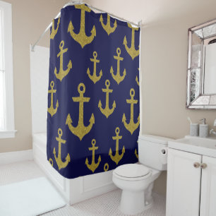 Golden Sparkle Anchor Navy Blue Sailing Glitter