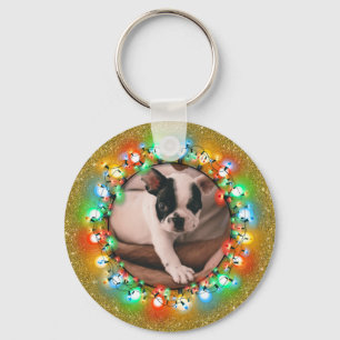Golden Sparkle Christmas Bulbs with Photo Keychain