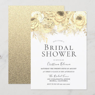 Golden Sparkle Flowers Elegant Bridal Shower Invitation