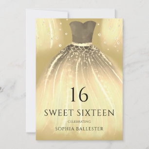 Golden Sparkle Mermaid Dress Sweet 16 Party Invitation