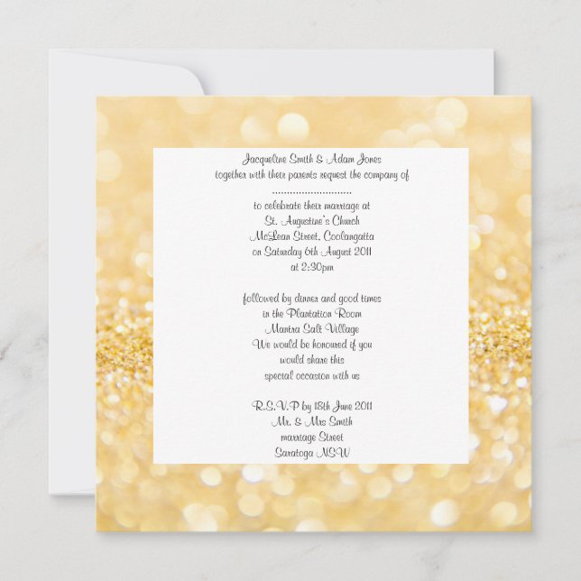 Golden sparkle wonder wedding invitation (Front)