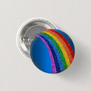 Golden Sparkles and Glitter Rainbow Unicorn Blue 1 Inch Round Button