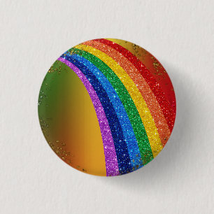 Golden Sparkles and Glitter Rainbow Unicorn Button