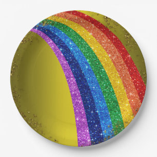 Golden Sparkles and Glitter Rainbow Unicorn Party Paper Plate