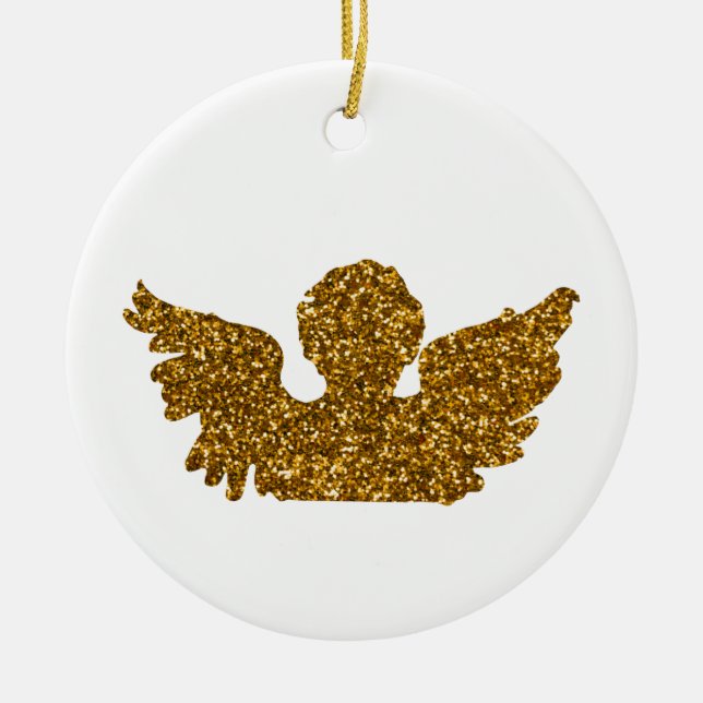 Golden Sparkling Christmas Angel Ceramic Ornament (Front)