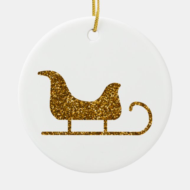 Golden Sparkling Christmas Santa's Sleigh Ceramic Ornament (Front)