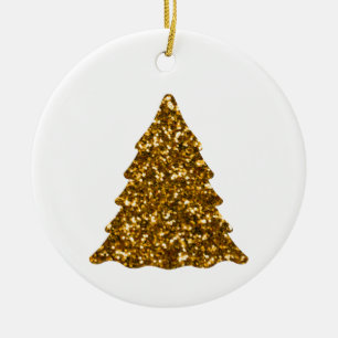 Golden Sparkling Christmas Tree Ceramic Ornament