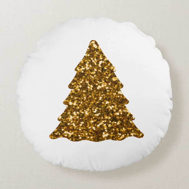 Golden Sparkling Christmas Tree  Round Pillow (Front)