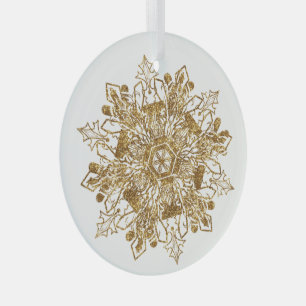 Golden Sparkling Snowflake Christmas Glass Glass Ornament