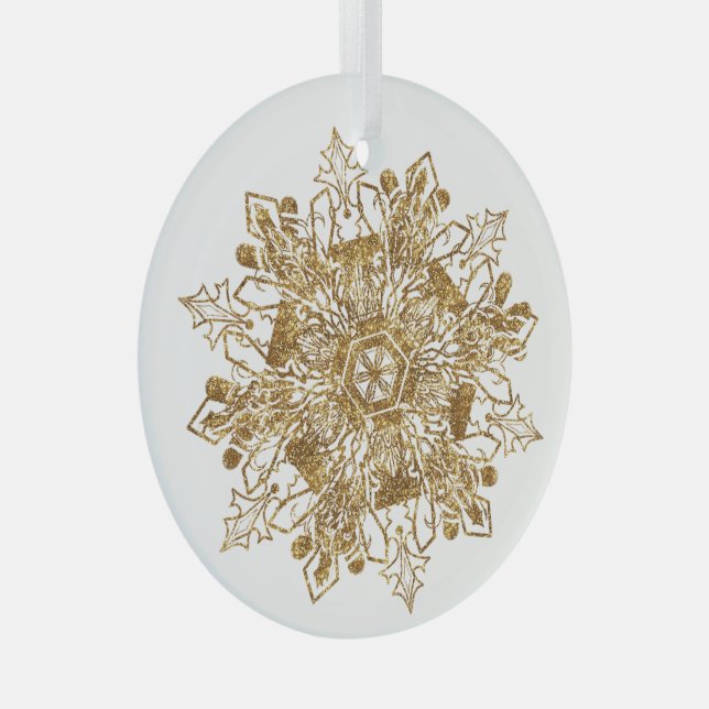 Golden Sparkling Snowflake Christmas Glass Ornament (Front Right)