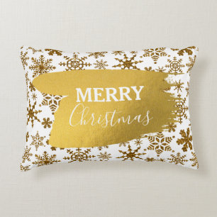 Golden Sparkling Snowflakes Merry Christmas Accent Pillow
