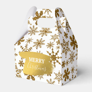 Golden Sparkling Snowflakes Merry Christmas Favor Box