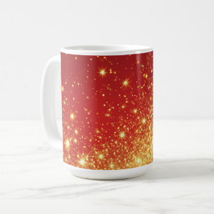Golden Sparkling Trail on Vibrant Red Background Coffee Mug