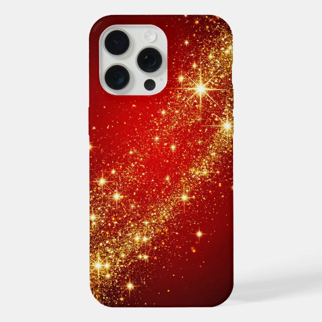 Golden Sparkling Trail on Vibrant Red Background iPhone Case (Back)