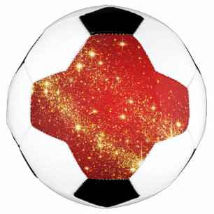Golden Sparkling Trail on Vibrant Red Background Soccer Ball