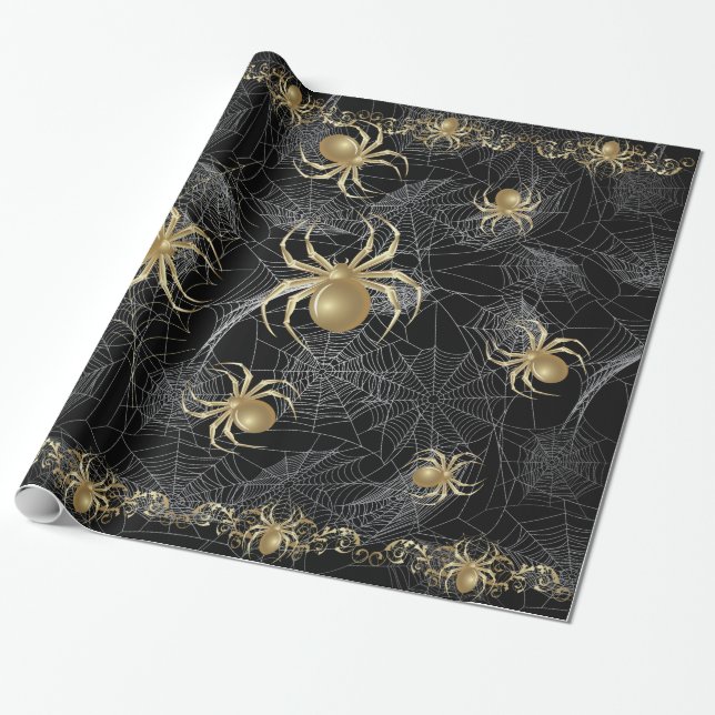 Golden Spider Gift Wrapping Paper (Unrolled)
