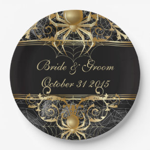 Golden Spider Halloween  or Wedding Party Plates