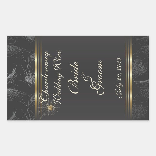 Golden Spiders Elegant Wedding Wine Label Sticker (Front)