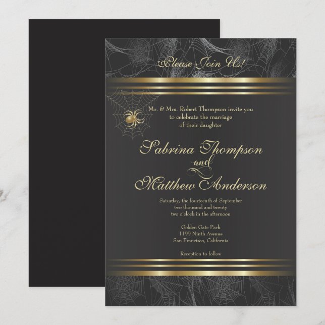 Golden Spiders Please Join US Wedding Invitation (Front/Back)