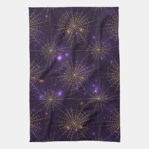 Golden Spiderweb Bokeh – Elegant Halloween Web (2) Kitchen Towel