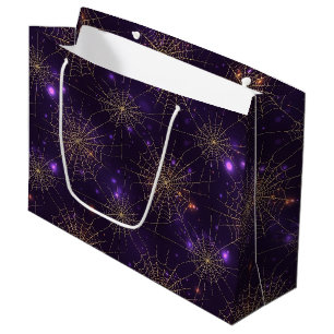 Golden Spiderweb Bokeh – Elegant Halloween Web (2) Large Gift Bag