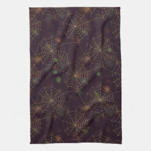 Golden Spiderweb Bokeh – Elegant Halloween Web (3) Kitchen Towel