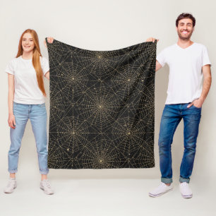 Golden Spiderweb Bokeh – Elegant Halloween Web Fleece Blanket