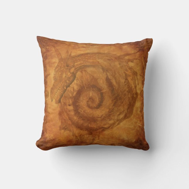 Golden Spiral Dragon Throw Pillow (Front)