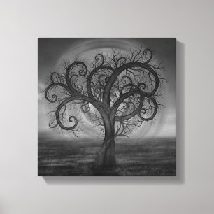 Golden Spiral Tree Black and White Canvas Print
