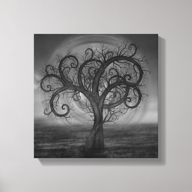 Golden Spiral Tree Black and White Canvas Print (Front)