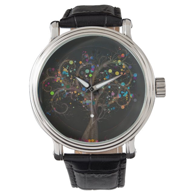 Golden Spiral Tree Colour Paint Splatter #1 Watch (Front)