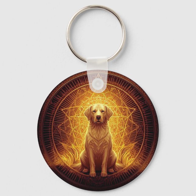 Golden Spirit Dog within Sacred Geometry Keychain (Front)