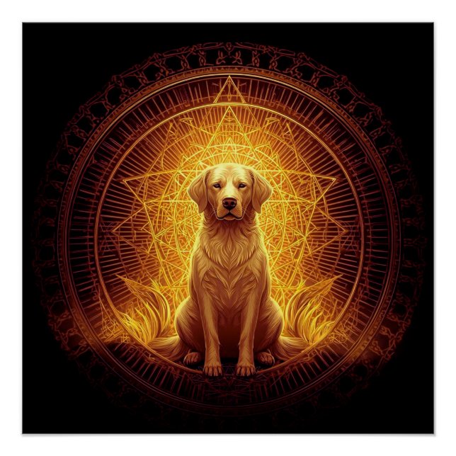 Golden Spirit Dog within Sacred Geometry Poster (Front)