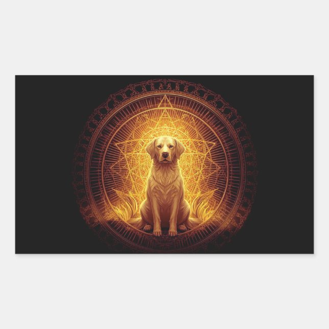 Golden Spirit Dog within Sacred Geometry Sticker (Front)