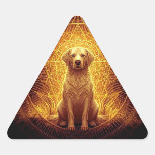 Golden Spirit Dog within Sacred Geometry Triangle Sticker