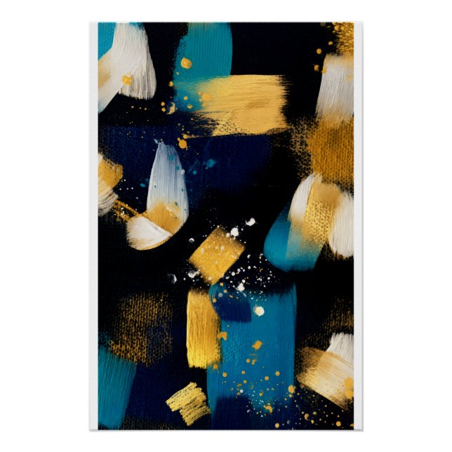Golden Splash Abstract — Navy Blue & Gold Textured Poster (Front)