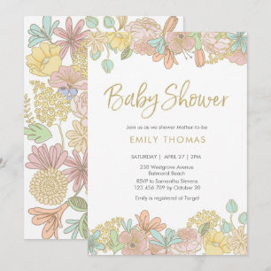 Golden Spring floral Baby Shower Invitation