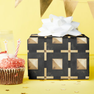 Golden Square Black Wrapping Paper