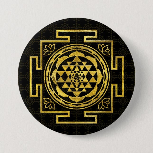 Golden Sri Yantra  / Sri Chakra 3 Inch Round Button (Front)