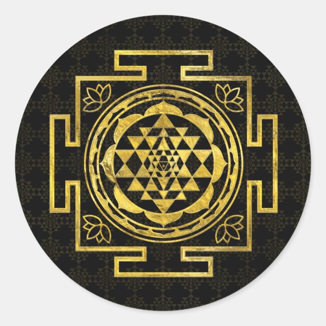 Golden Sri Yantra  / Sri Chakra Classic Round Sticker (Front)