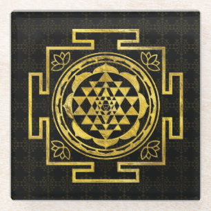 Golden Sri Yantra / Sri Chakra Glass Coaster