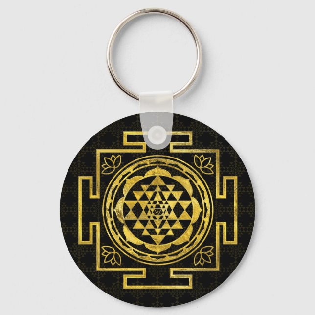 Golden Sri Yantra  / Sri Chakra Keychain (Front)