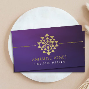 Golden Sri Yantra  / Sri Chakra on purple Business Card