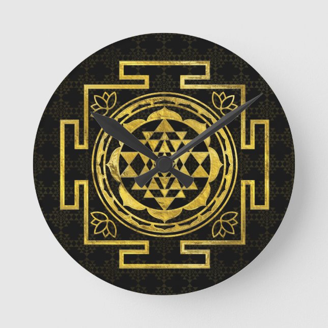Golden Sri Yantra  / Sri Chakra Round Clock (Front)