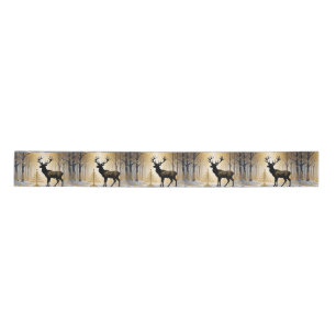 Golden Stag in the Winterlight Forest Satin Ribbon