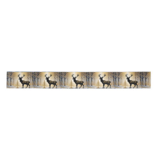 Golden Stag in the Winterlight Forest Satin Ribbon