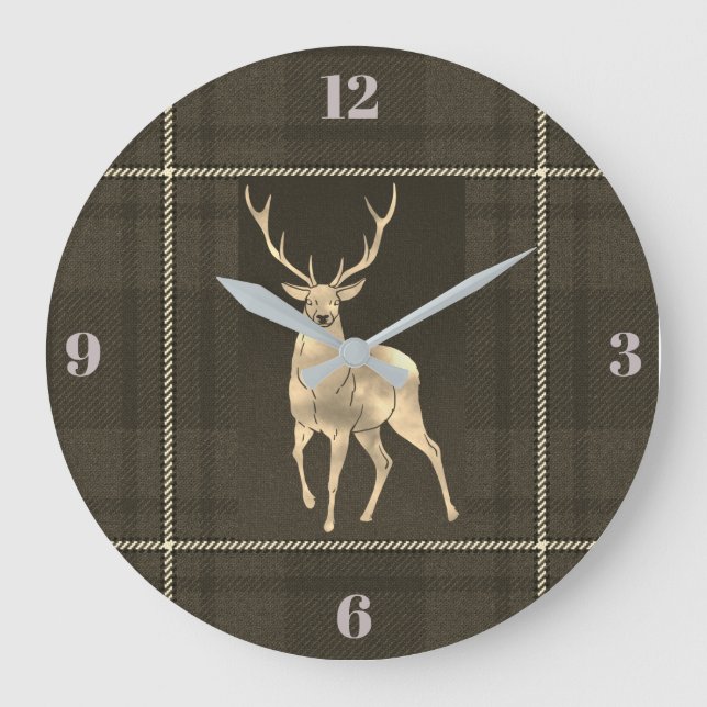 Golden Stag Plaid Large Clock (Front)