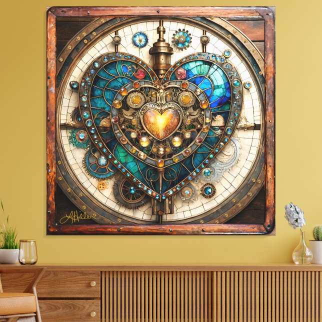 Golden Stained Glass Heart Steampunk Series Canvas Print (Insitu(LivingRoom))