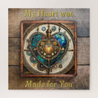 Golden Stained Glass Heart Steampunk Series Jigsaw Puzzle