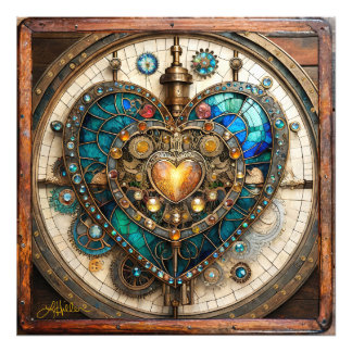 Golden Stained Glass Heart Steampunk Series Photo Print